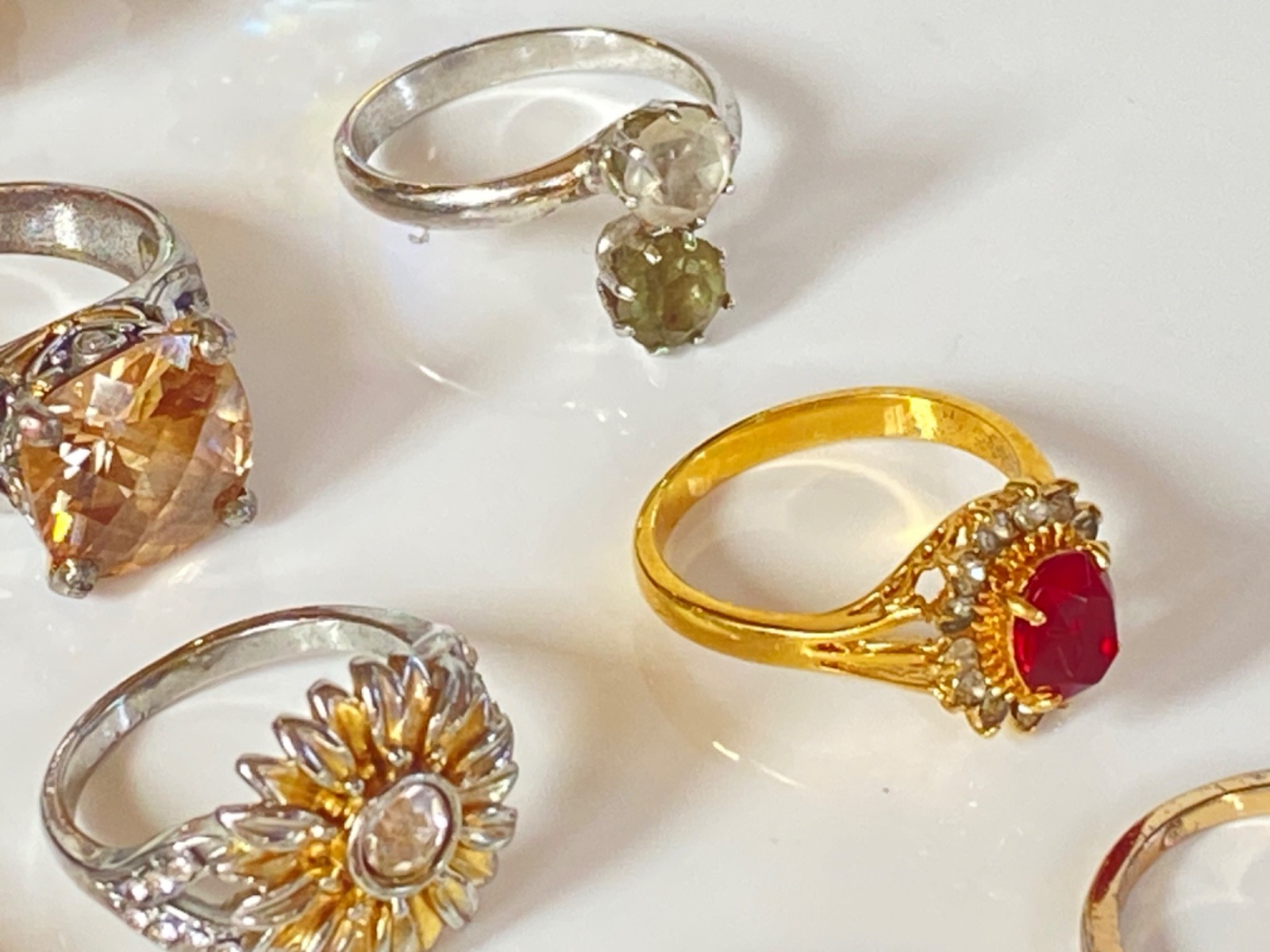 HUGE LOT OF 21 Rings Various Styles Sizes Mexico, 18K GE, PL, etc. NO STERLING