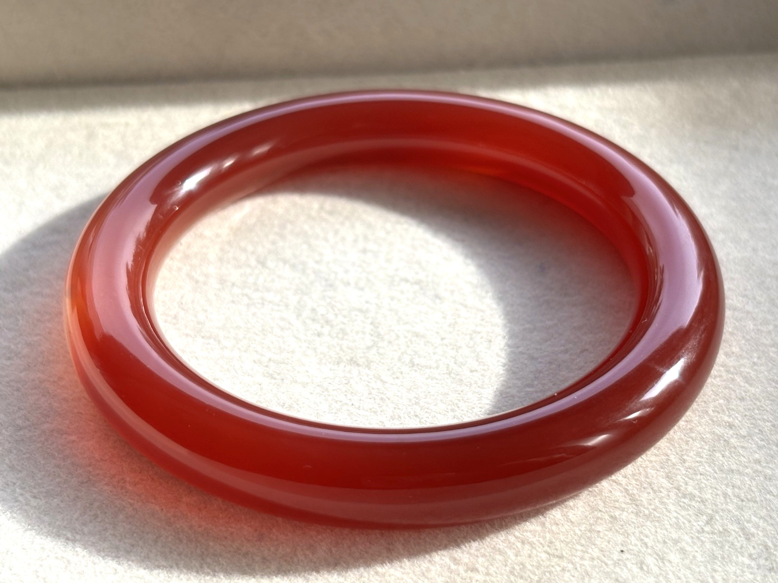 57mm Chunky Carnelian Red Agate Bangle 10.5mm Full Round with White Cloud Accent