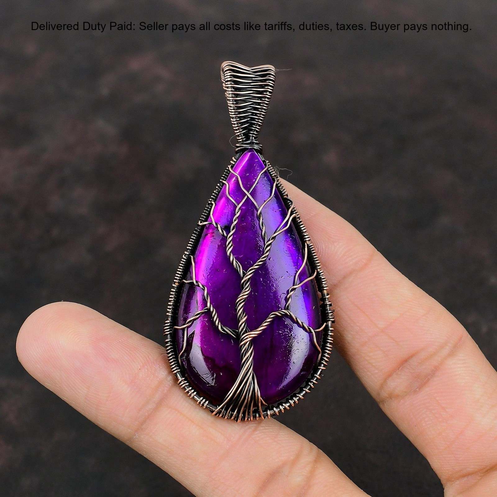 Pink Fire Labradorite Gemstone Wife Tree Of Life And Wire Wrapped Pendant Copper