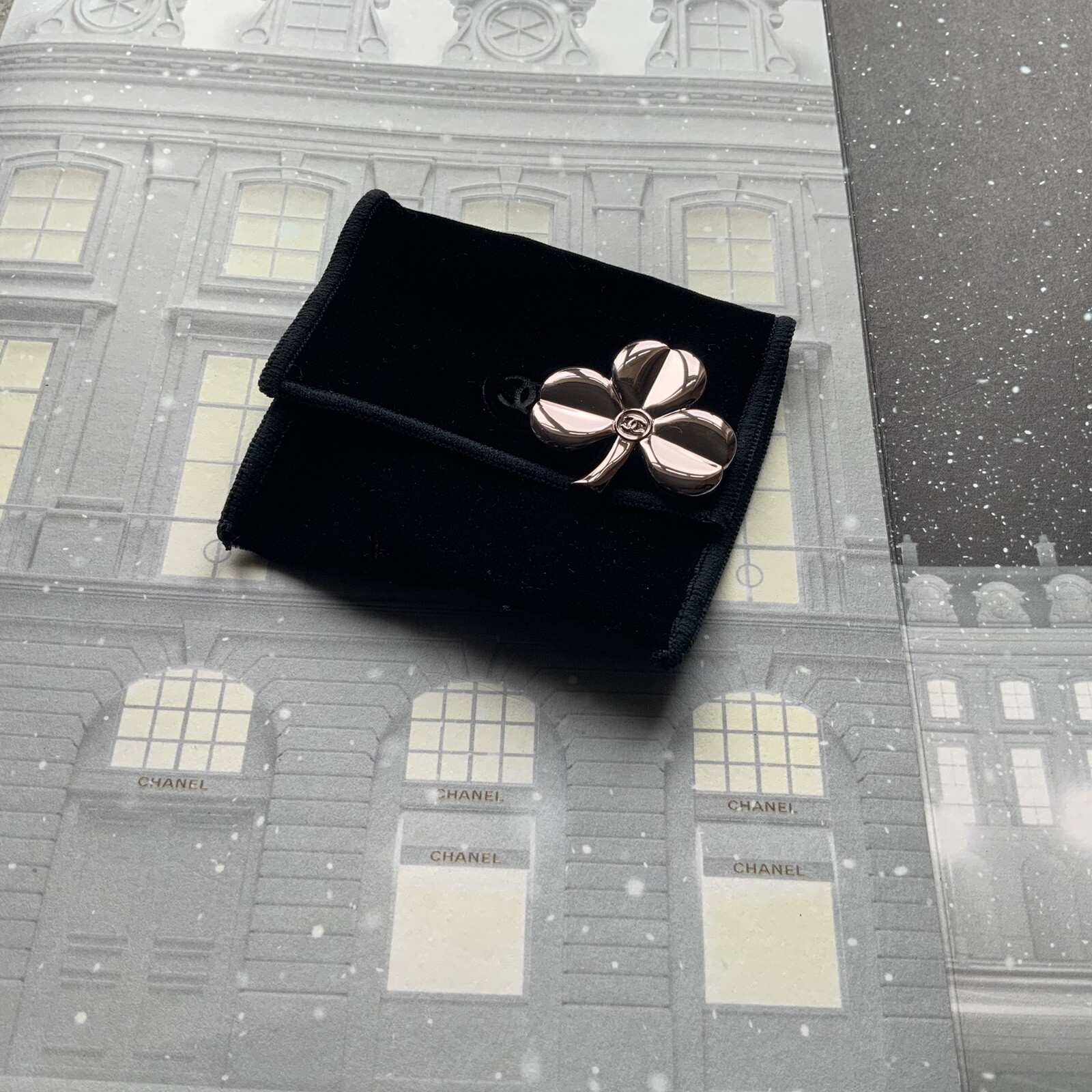 New, Chanel Metal Clover Pin, gifted with Beauty Purchase