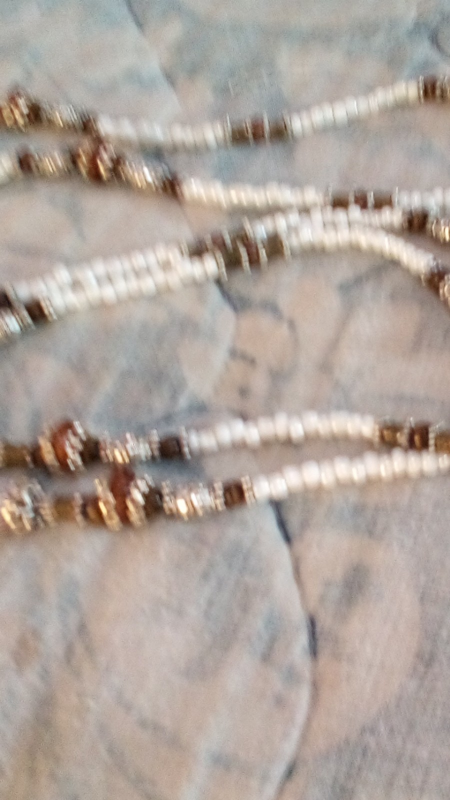 White Gold Brown Beaded Necklace, Ball/Bead Chain, Sim Pearl Teardrop Tassel