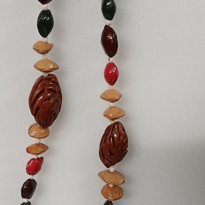 All Natural Seeds Necklace 23″ Strand Brown Red Green Laquared No Stone