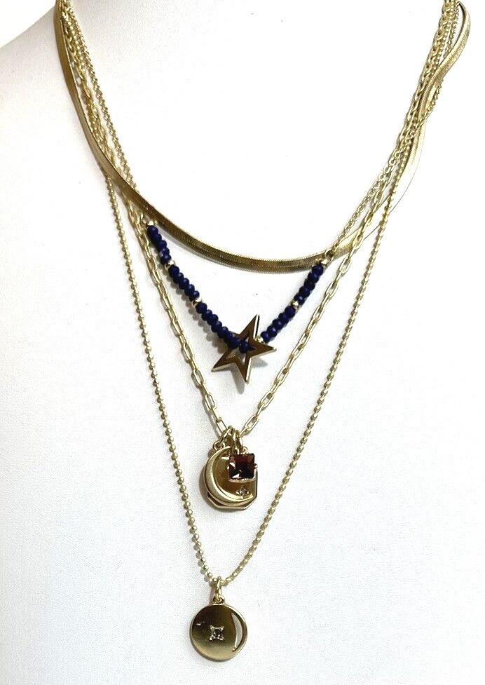 Lucky Brand Gold Tone Star Charm Layered Necklace 3 Strand Pendant NWT 3-in-1
