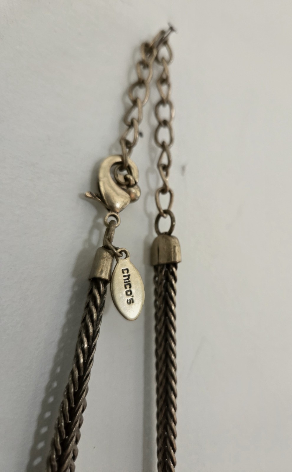 Chico’s Silver Tone Multi-Chain Bib Necklace Knot Tassel Pendant Lobster