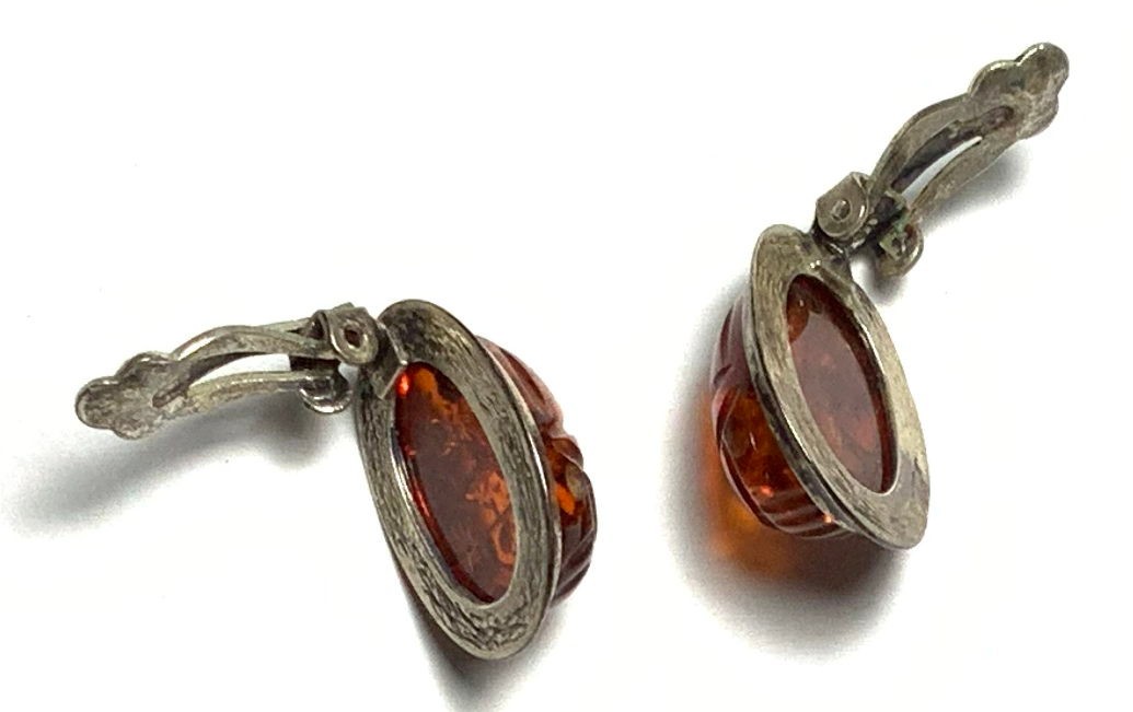 Vintage Faux Set, Korea Pearl / Amber Necklace, Clasp Earrings