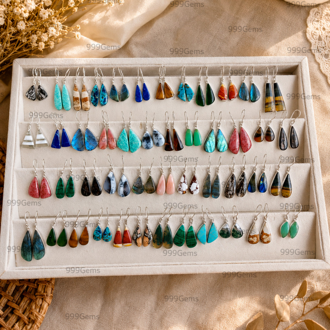 Natural Gemstone Earrings 925 Sterling Silver Plated Minimalist Jewelry Gift Lot