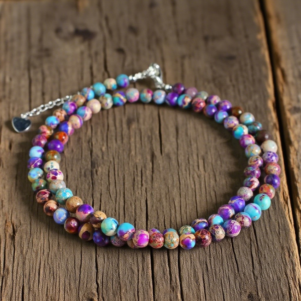 Galaxy Sea Sediment Jasper 4mm Beaded Choker, Natural Healing Gemstone Necklace