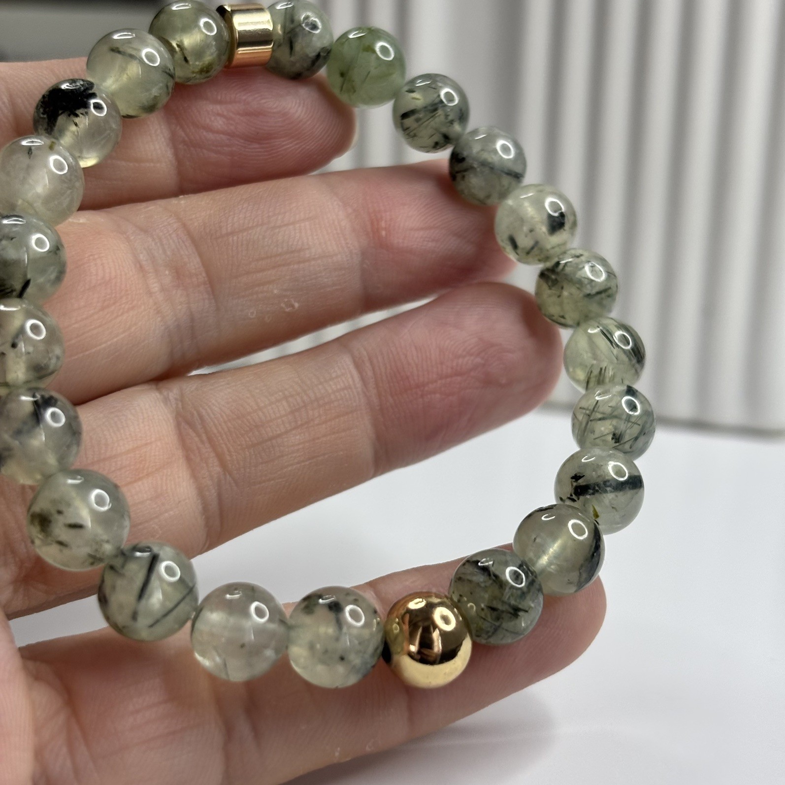 Natural Prehnite Gemstone Bracelet Handmade 8mm Beads Beaded Jewelry Gift Love