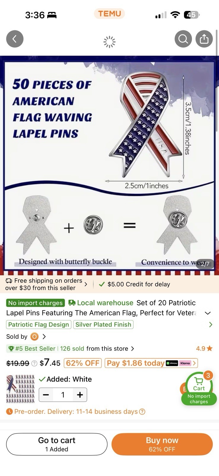 Set Of 5 US American Flag Ribbon Lapel Pin – Made in USA, High-Quality Patriotic