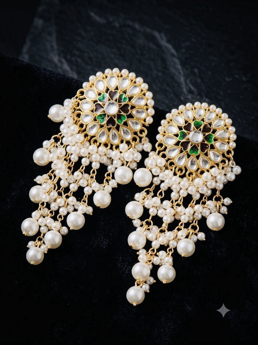 Pearl Long earrings With Tassels and Rhinestone Traditional Jewelry for women
