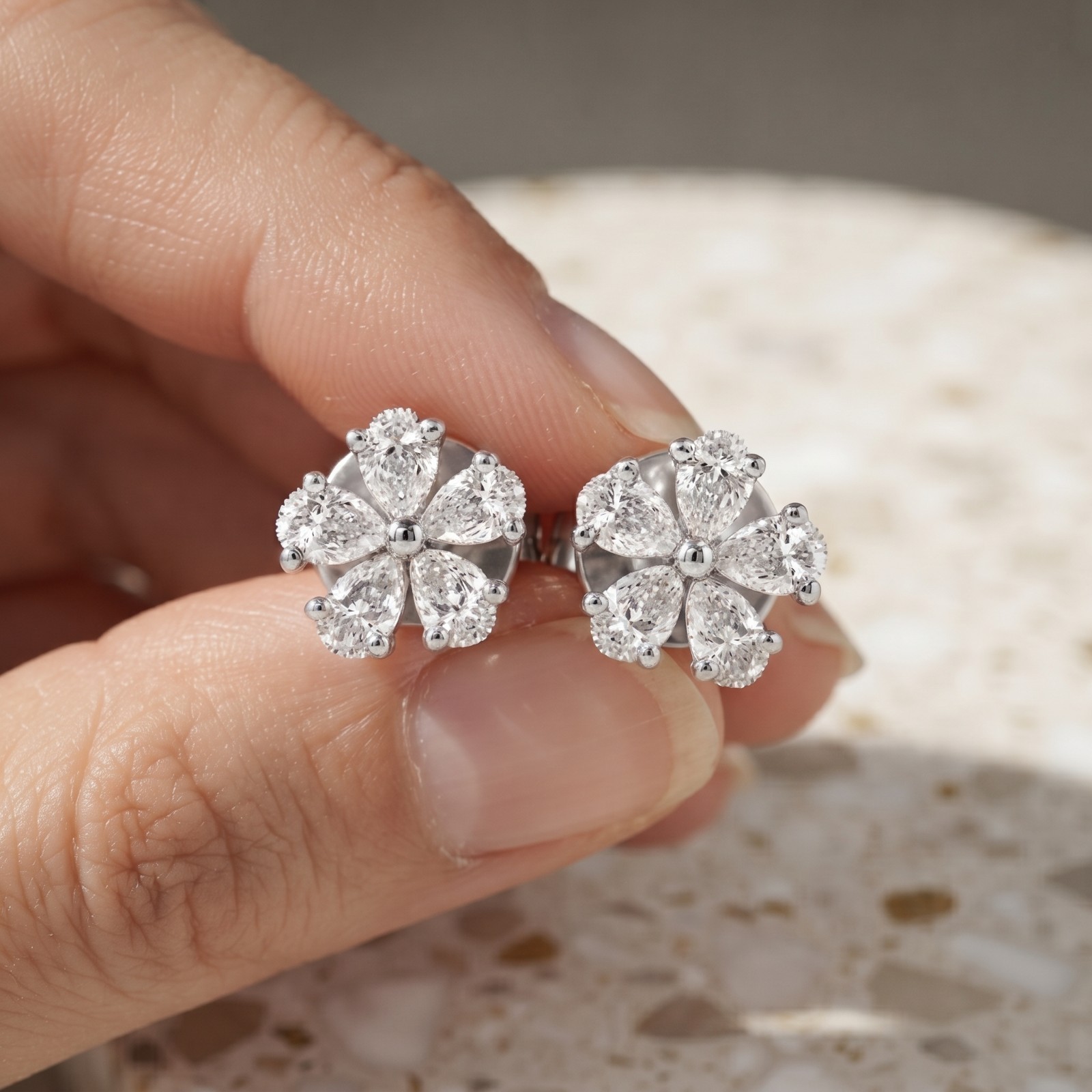 2.00 Ct Pear Cut Natural Diamond 18K Solid White Gold Birthday Gift Stud