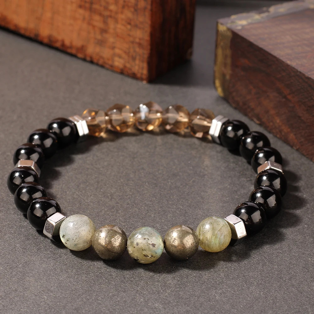Iron ore ironstone Gray Moonstone bracelet women men unisex natural stone beads