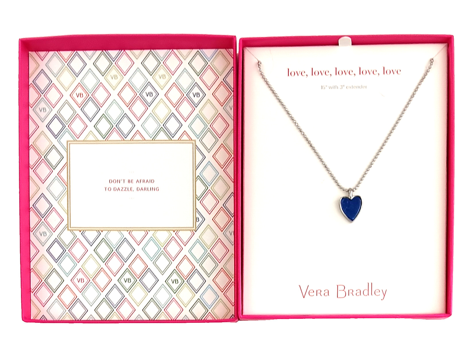 Vera Bradley Love Blue Heart Necklace 16″ Beauty Is Meant To Be Shared