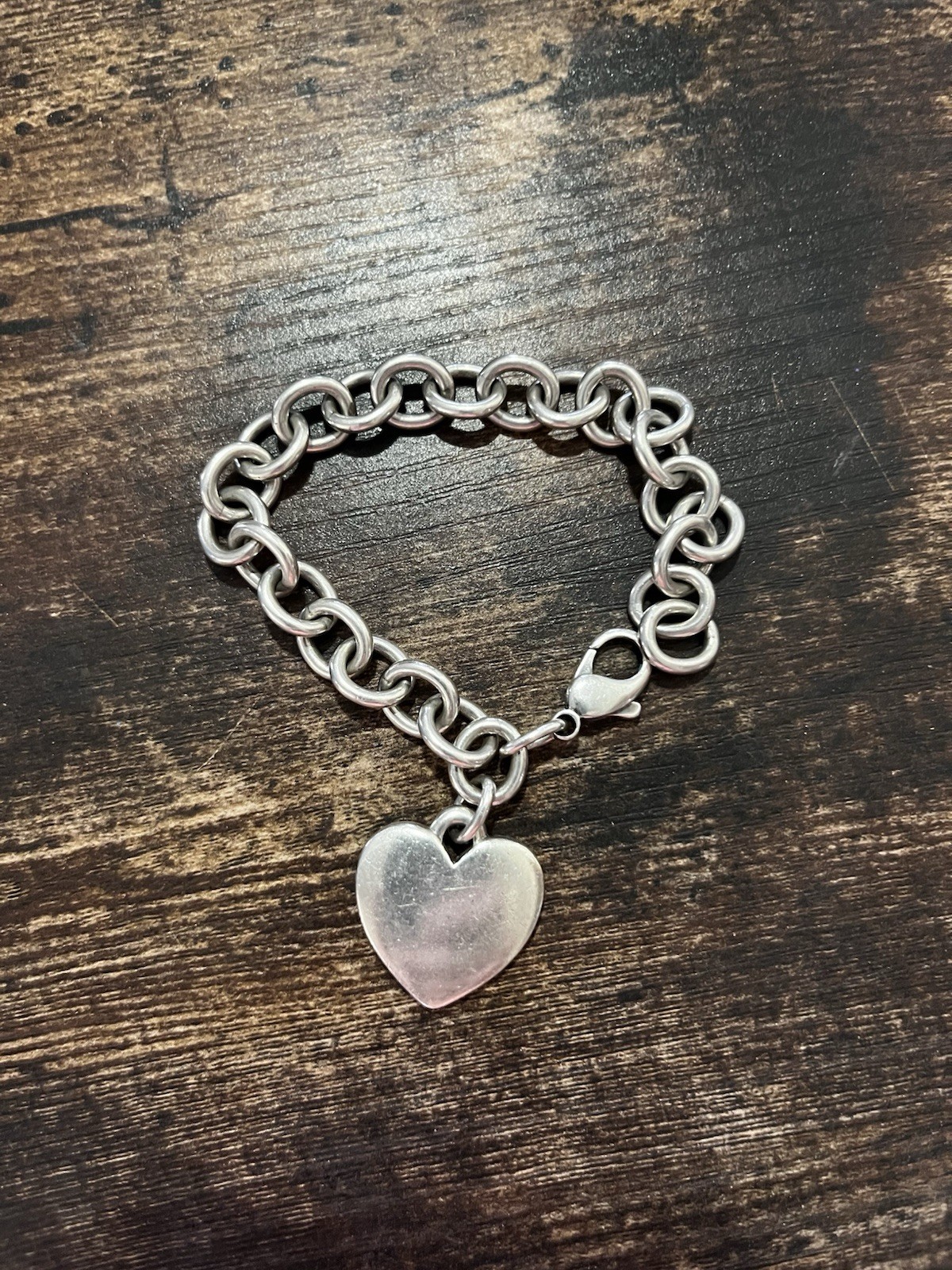James Avery Retired Sterling Silver Cable Chain Bracelet with Large Heart Charm
