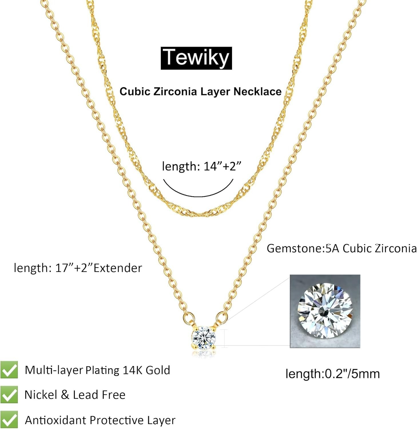 Versatile 14k Gold Plated Dainty Necklaces with Stunning CZ for All Occasions