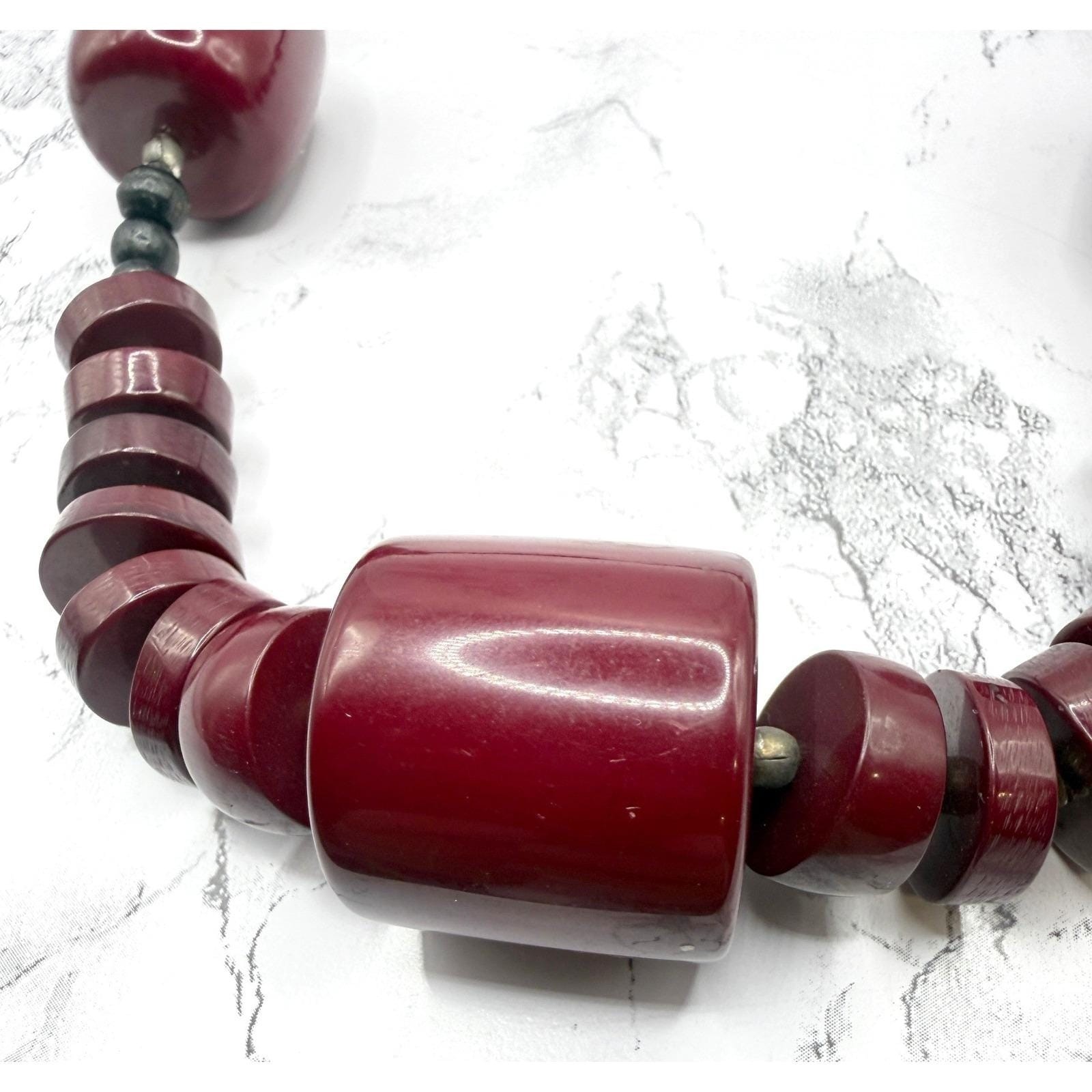Chunky Burgundy Red Beaded Statement Necklace 24″ Large 27mm Bead