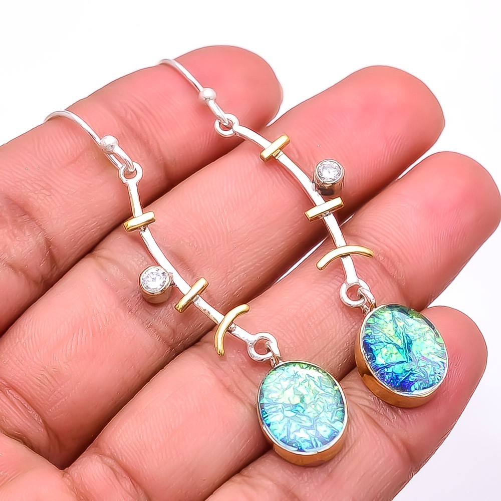 Triplet Opal & White Topaz 925 Sterling Silver Two Tone Earring 2.34″ E23