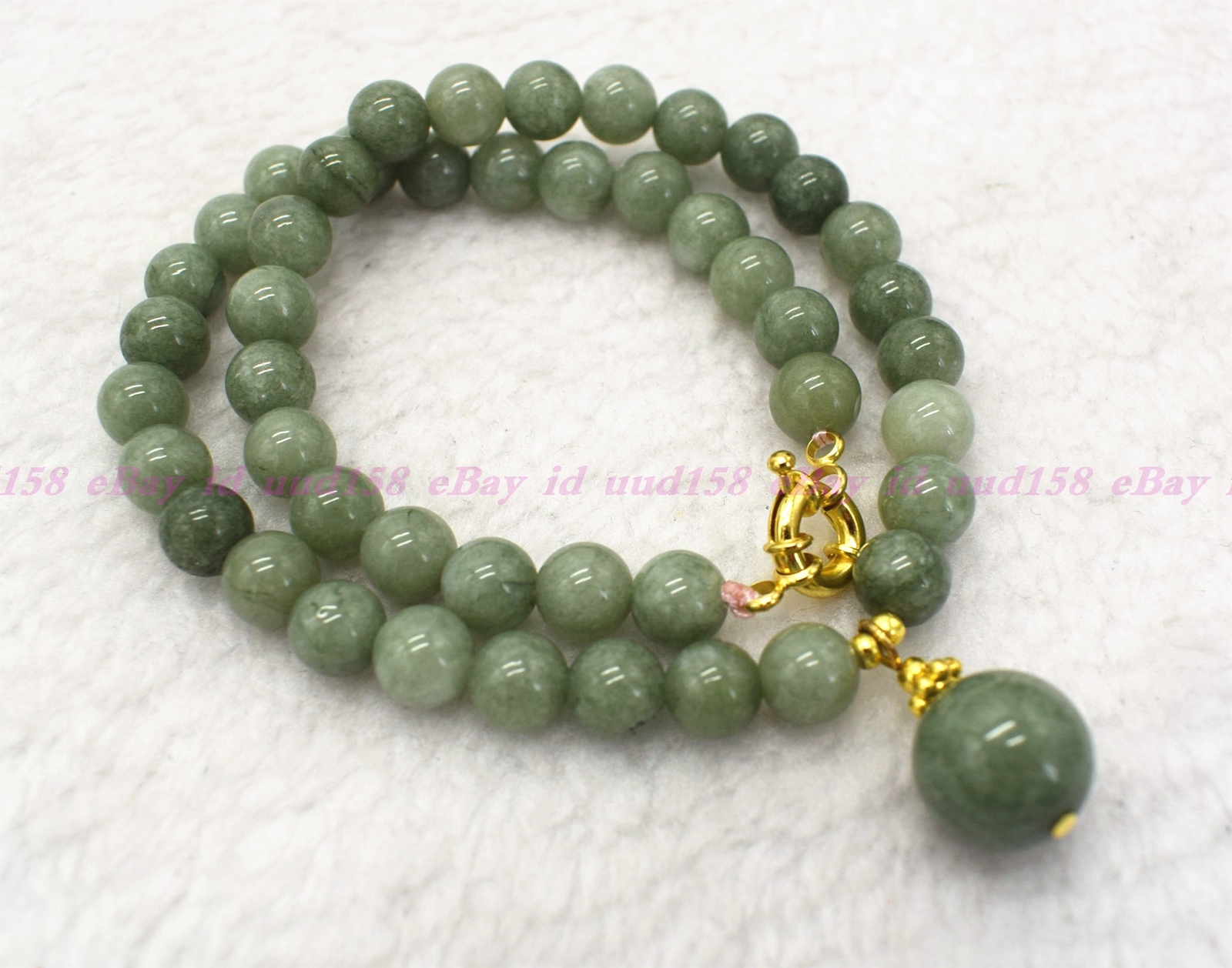 Natural 6/8/10mm A Green Jade Round Gemstone Beads Necklace Earrings Set AAA 18″