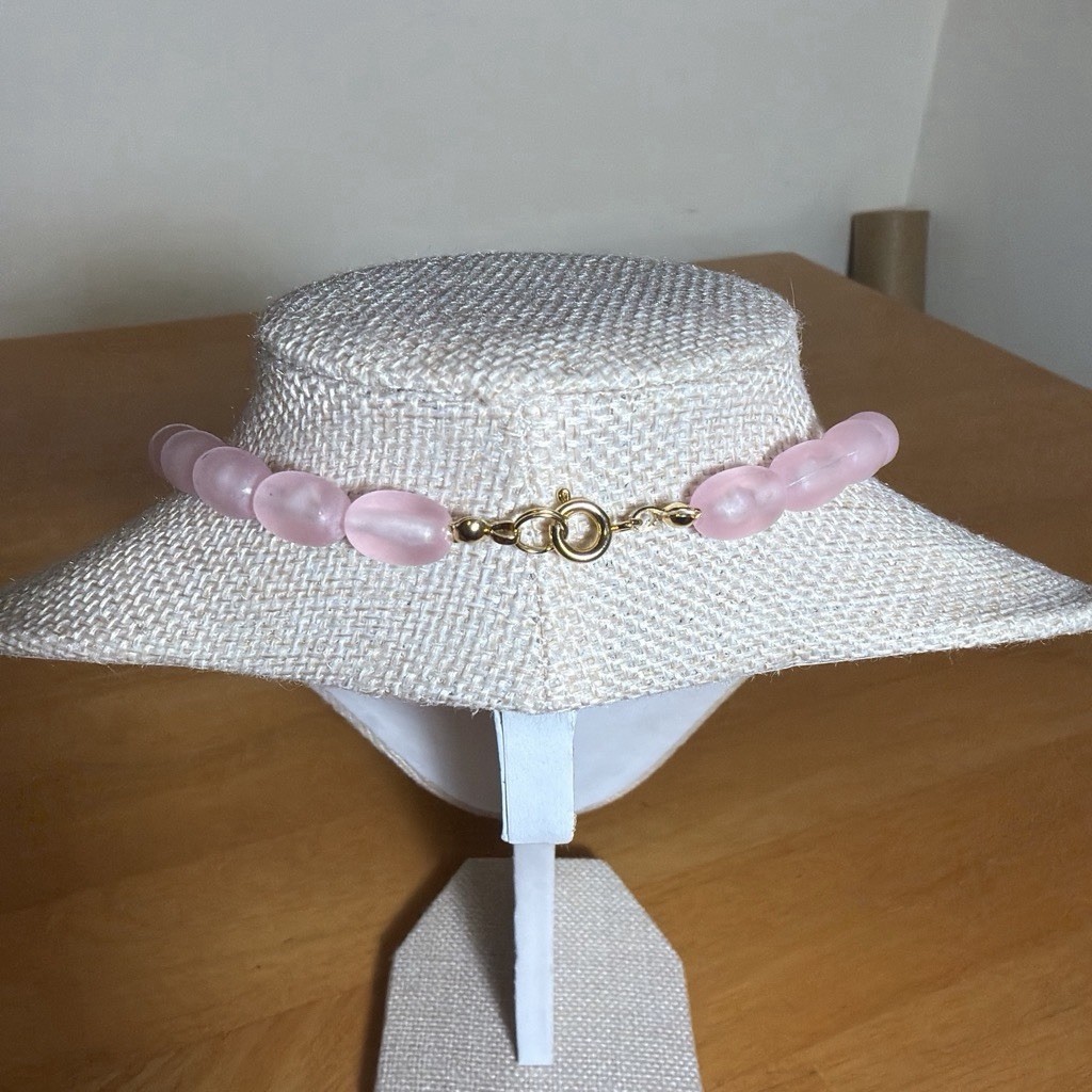 Pink Oval Stone Beaded Graduated Necklace 19” Spring Ring Closure