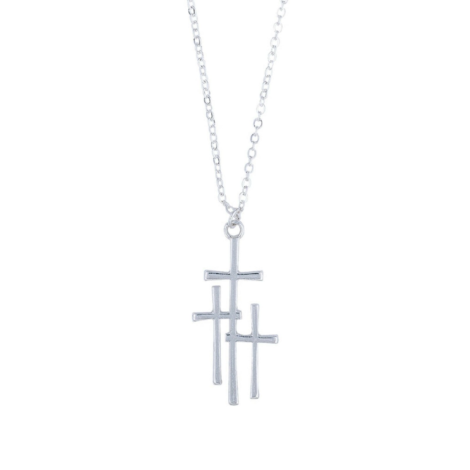 Three Crosses Pendant Necklace White Gold NEW LOWEST PRICE