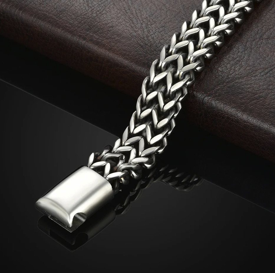 1pc Stainless Steel Braided Fish Scale Bracelet Magnetic Buckle Keel Style – NEW