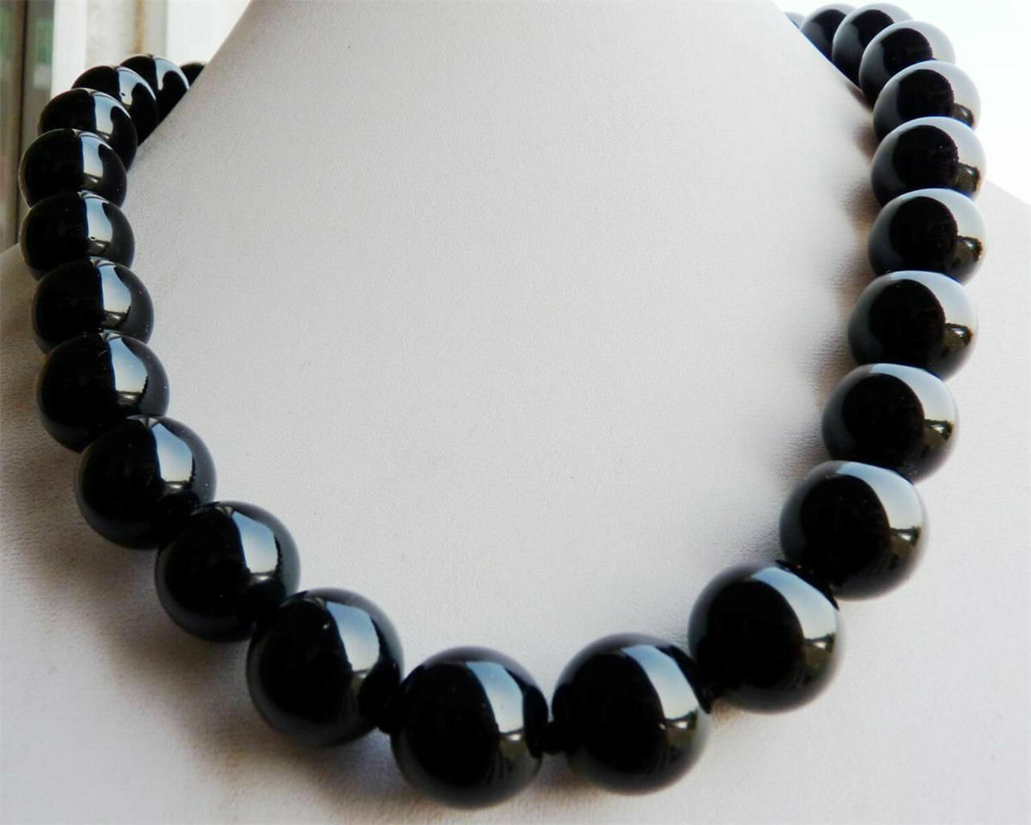 Natural 8 10 12 14 16MM Round Black Agate Onyx Gemstone Beads Necklace18-36″