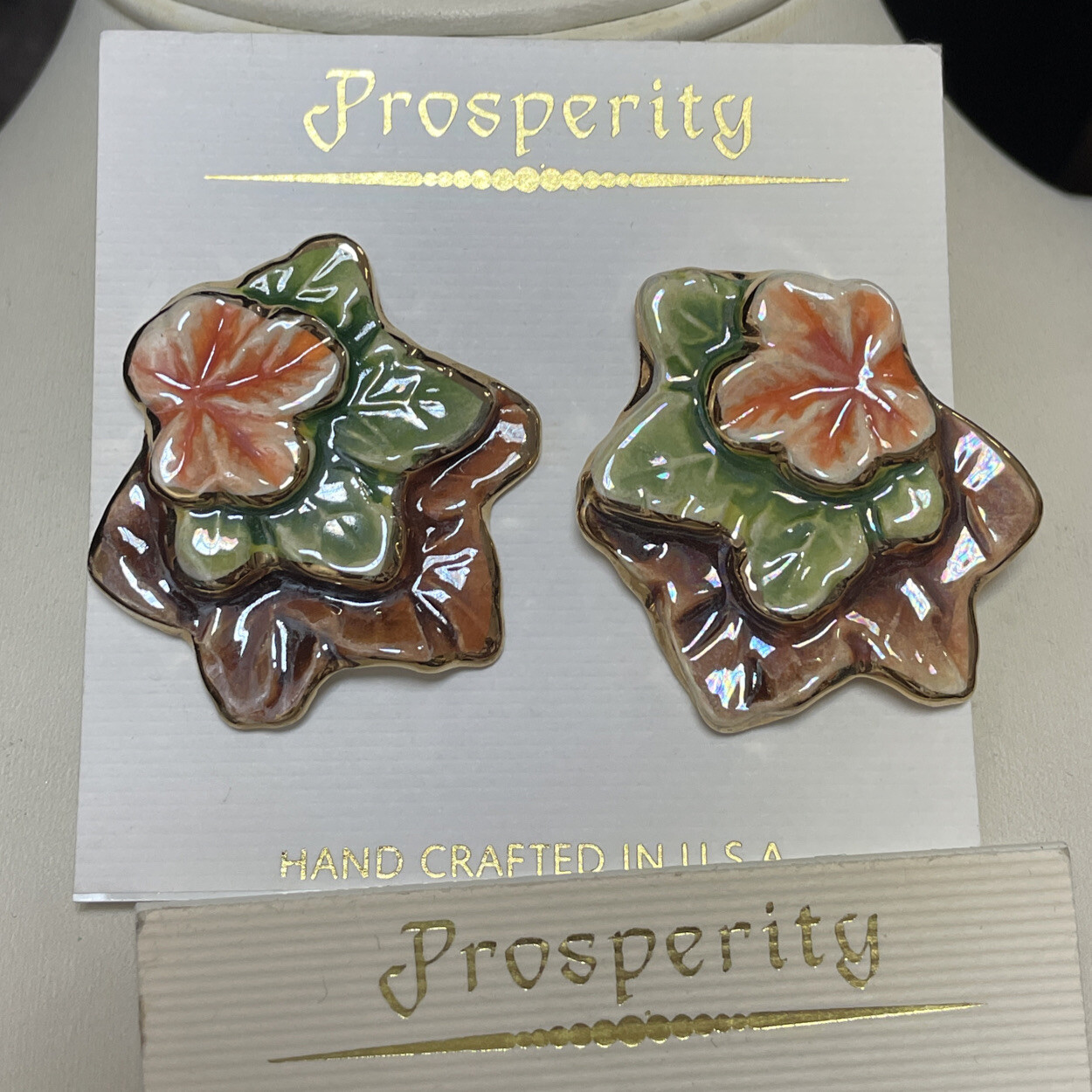 PROSPERITY THANKSGIVING FALL SEASONAL CERAMIC ENAMEL LEAF PIN BROOCH EARRING SET
