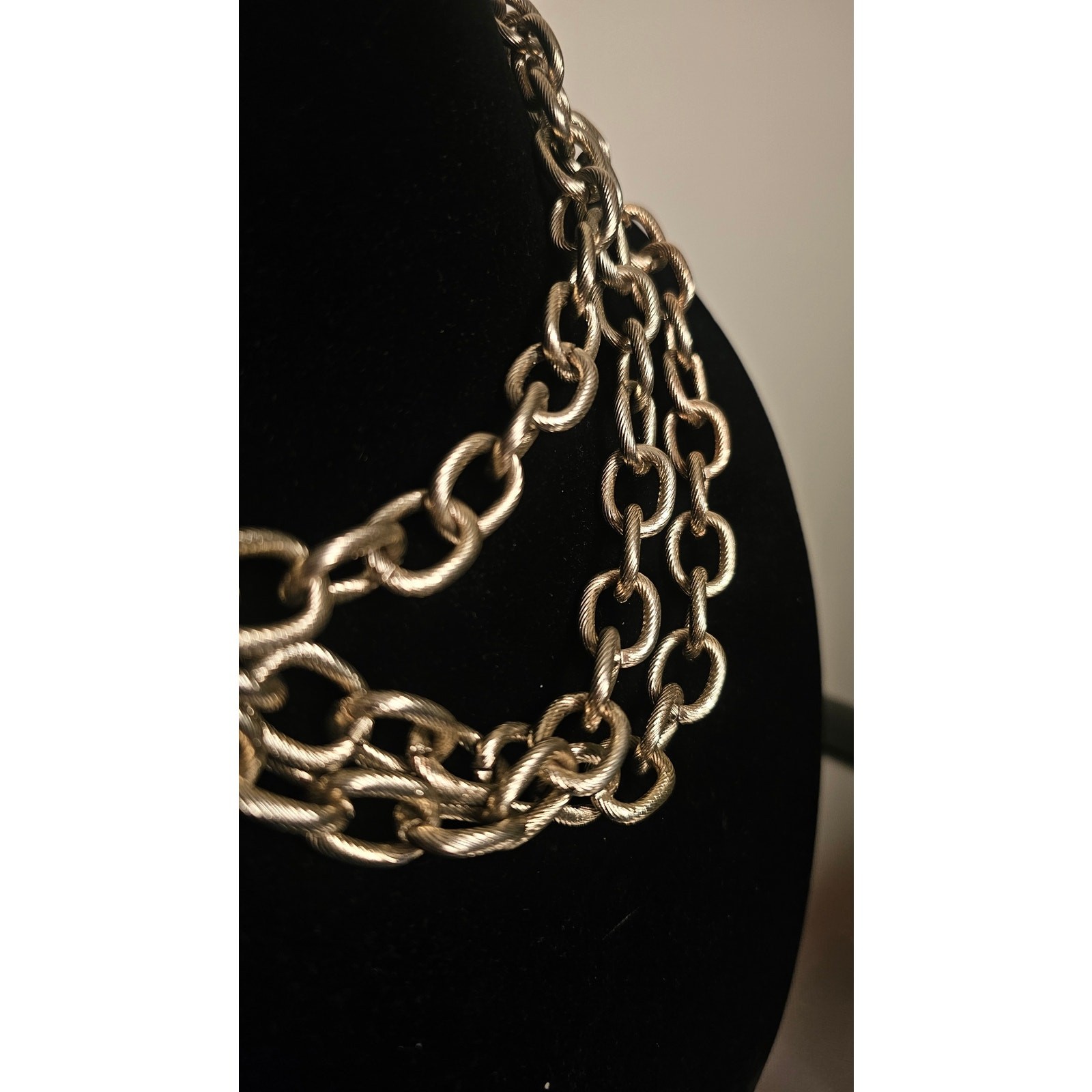 Heavy Three Chain Necklace in Light Gold Tone With NO PLASTIC