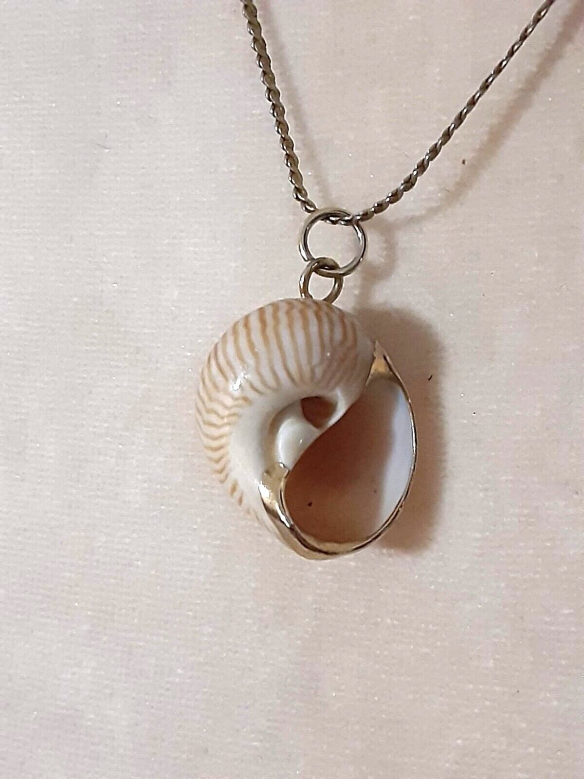 Vintage Beachy Delicate Gold Tone Snail Seashell Pendant Necklace 18″