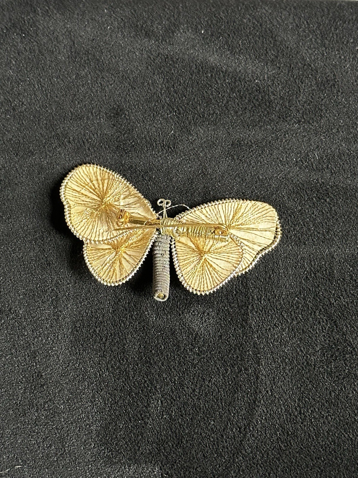 Butterfly Metal Brooch Pin Textured Gold Silver Orange Animals & Insects