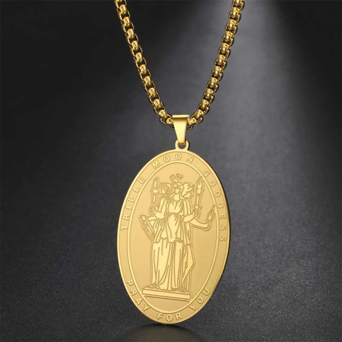 Stainless Steel Triple Moon Goddess Pendant Necklace Wheel of Hecate Amulet Gift