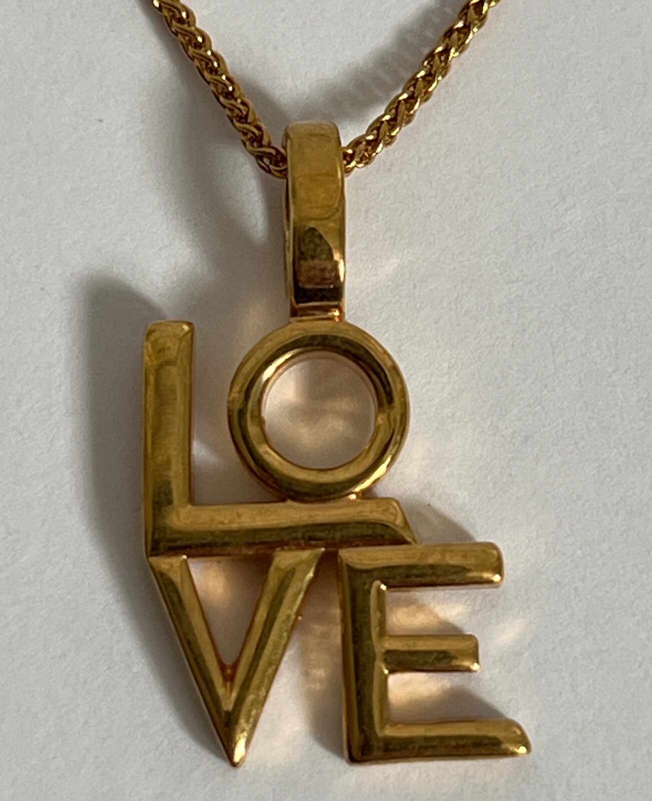NIB Saint Laurent YSL LOVE Charm Antique Gold Brass Pendant Chain Necklace $650