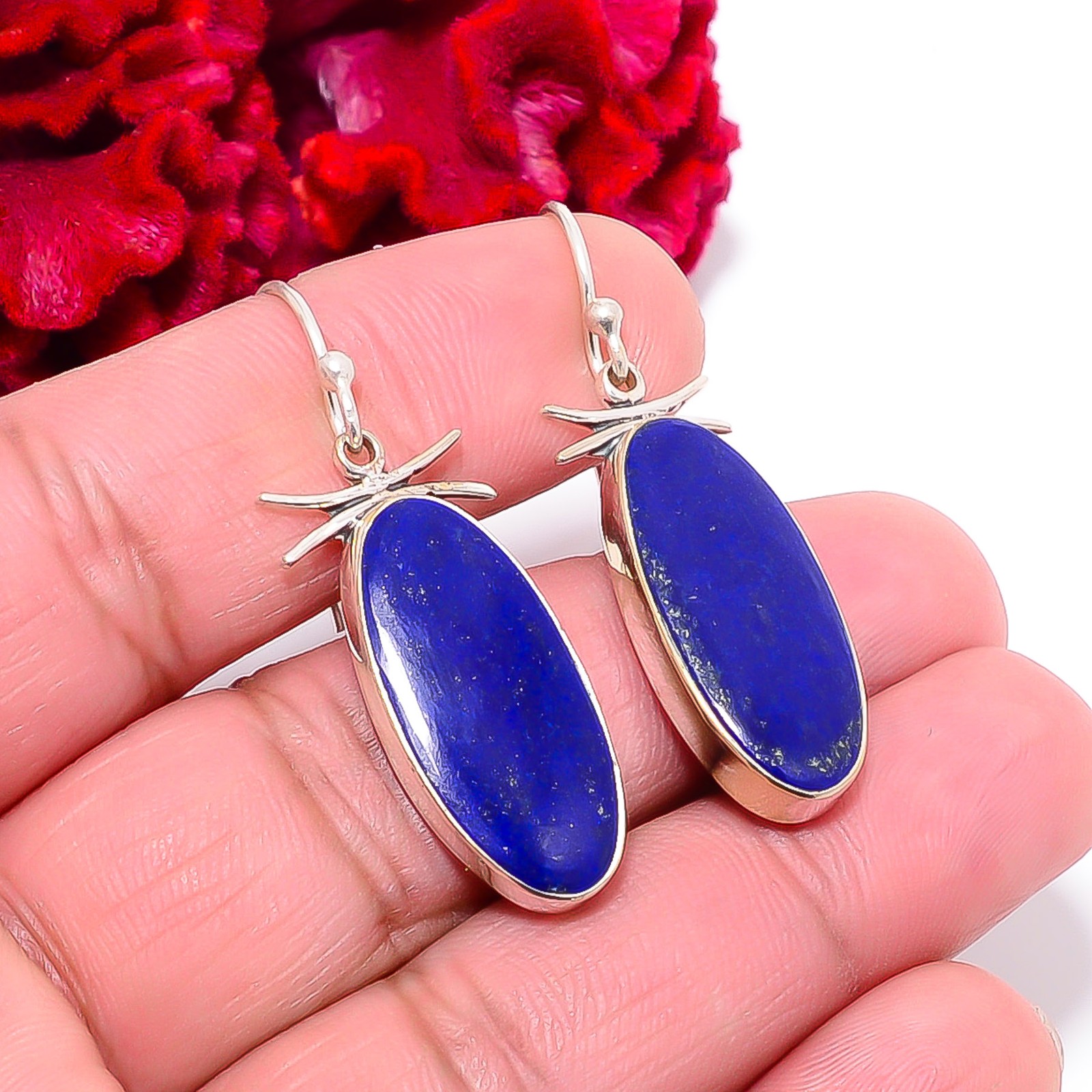 Natural Lapis Lazuli – Afghanistan 925 Sterling Silver Earring 1.76″ E97415