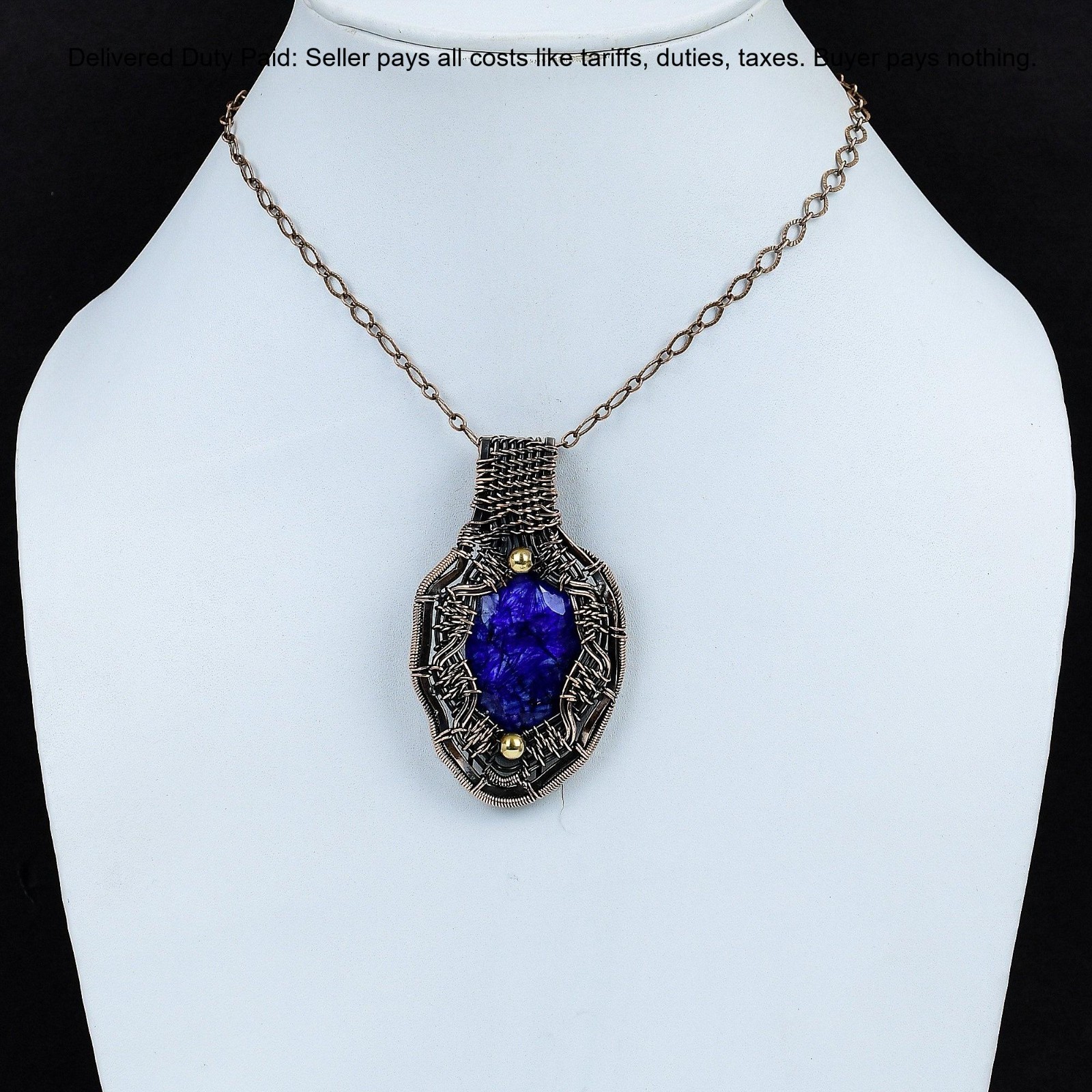 Oval Blue Saphire Gemstone Wedding Wire Wrapped Wife Boho Pendant Jewelry Copper