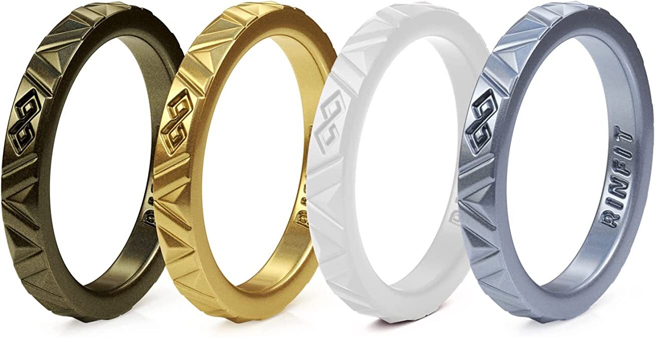 Silicone Wedding Rings by RINFIT. Wedding Rubber Bands. 4 Stackable Rings Set