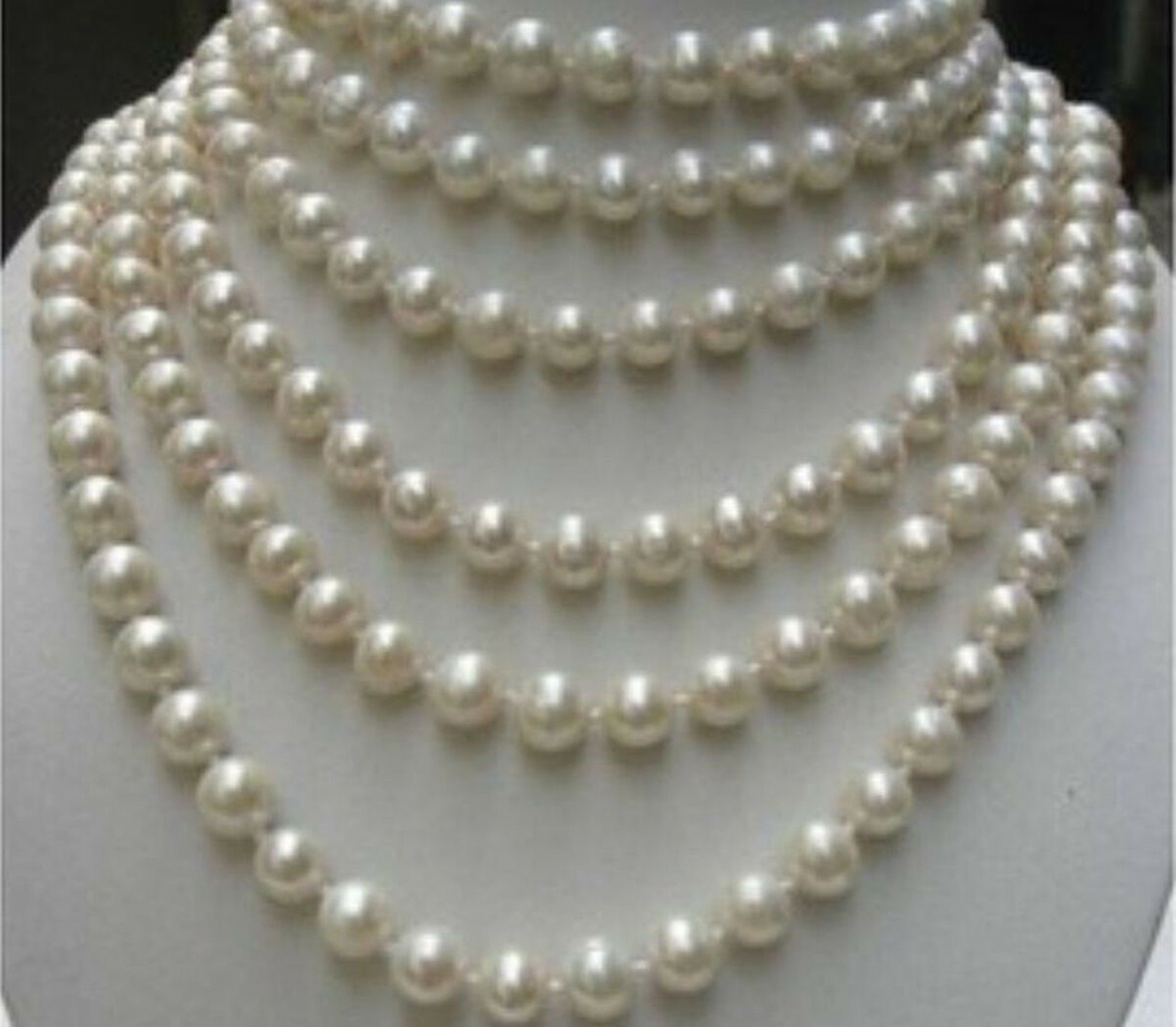Beautiful Natural 8-9MM Genuine White Pearl Beads Long Necklace 80″