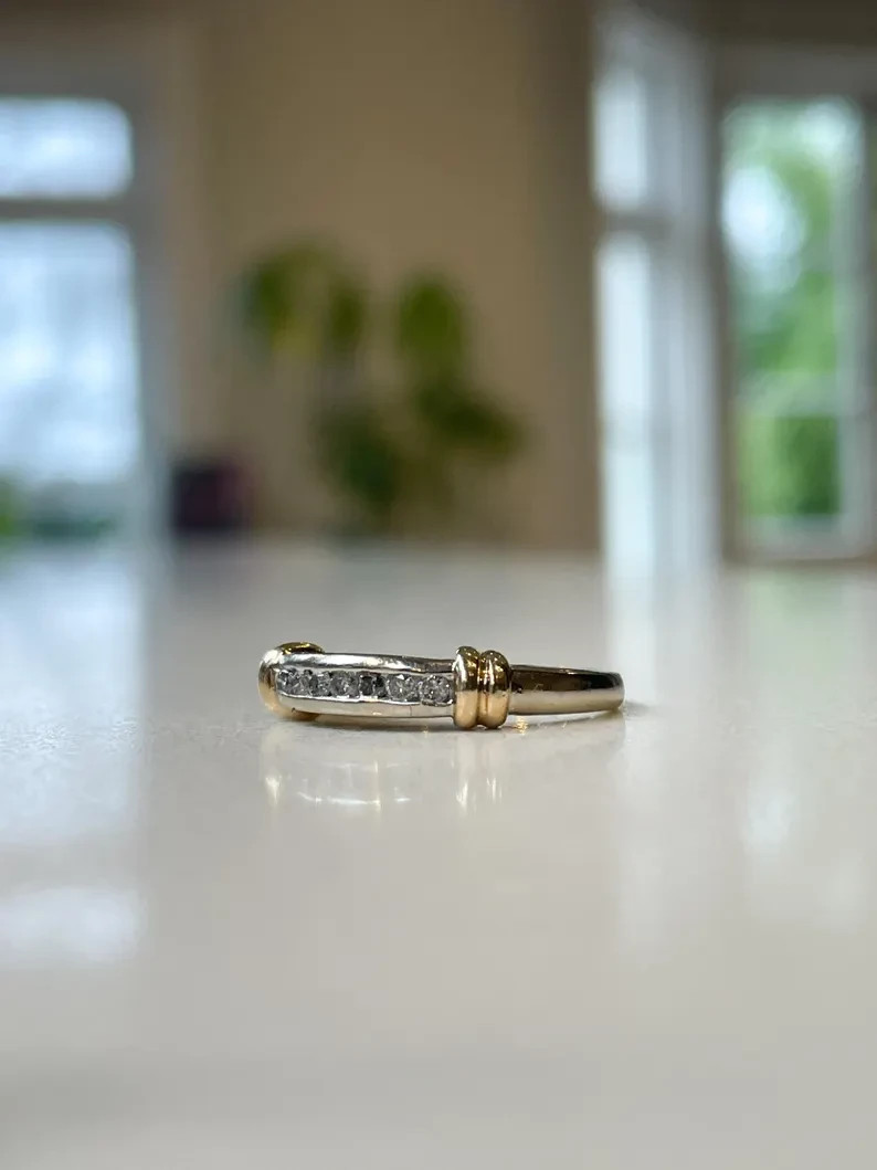 1 Ct Round Simulated Diamond Wedding Half Eternity Ring 14k Two-Tone Gold Plated
