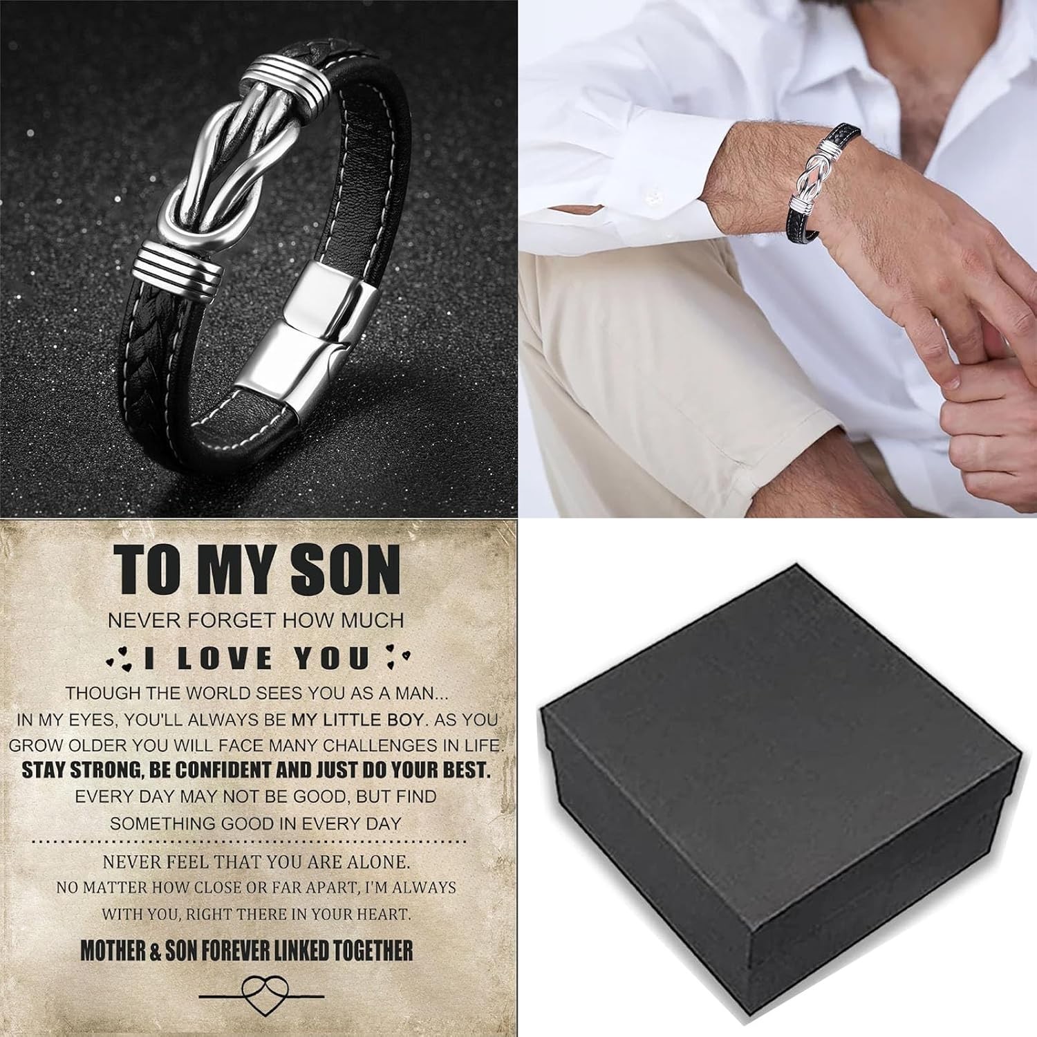 8.5-Inch Leather Infinity Knot Bracelet – Forever Linked Jewelry Gift for Son