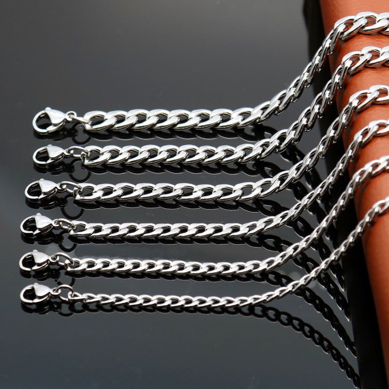 Stainless Steel Cuban Link Chain Necklace Men Chunky Curb Silver Tone Jewelry US