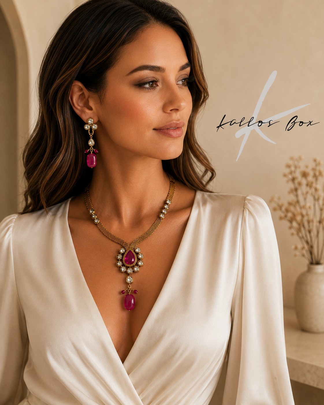 Pink Kundan Necklace With Earrings For Wedding Or Any Other Festive Occasion