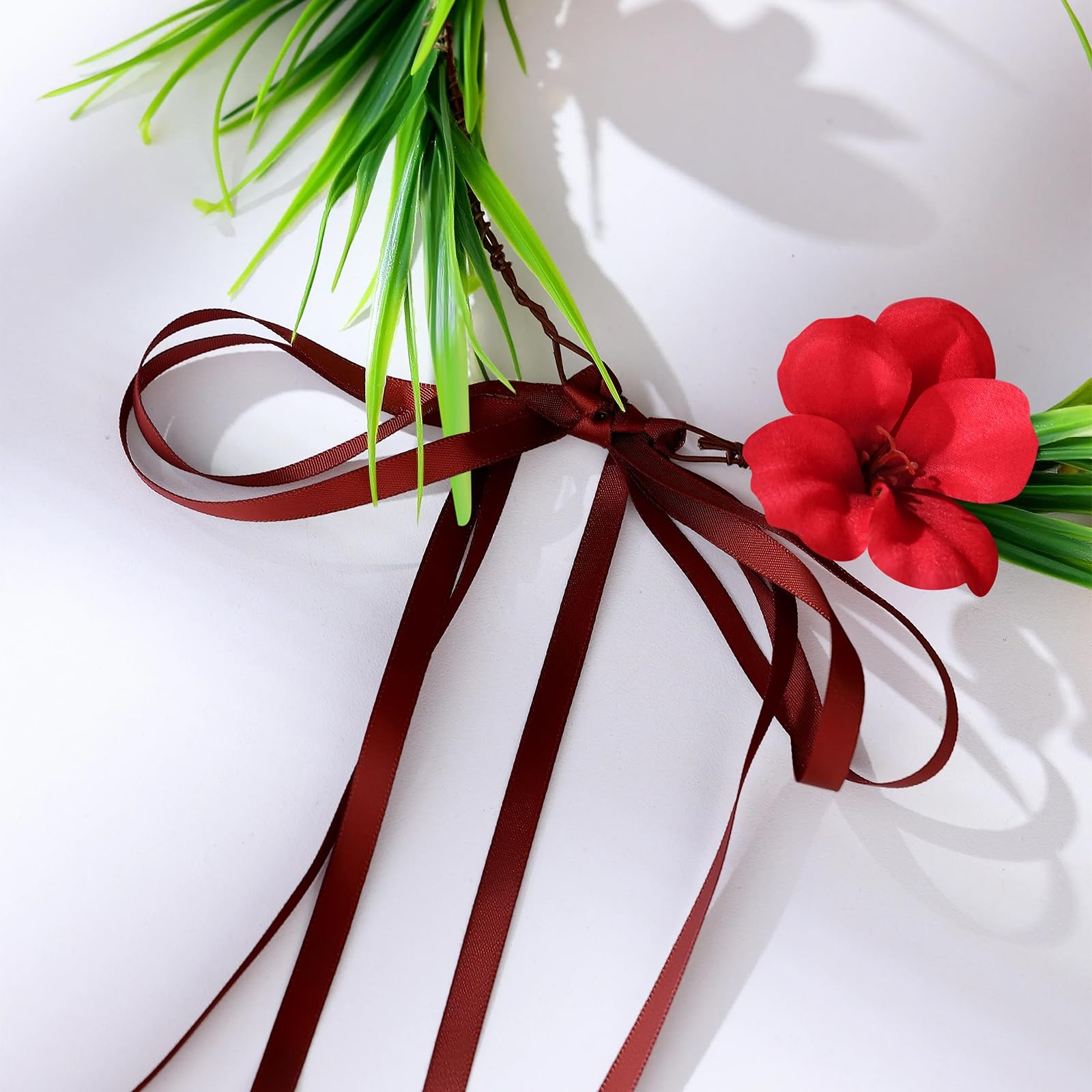 Hawaiian Leis Flower Crown Headband with Ribbon – General, Red+orange