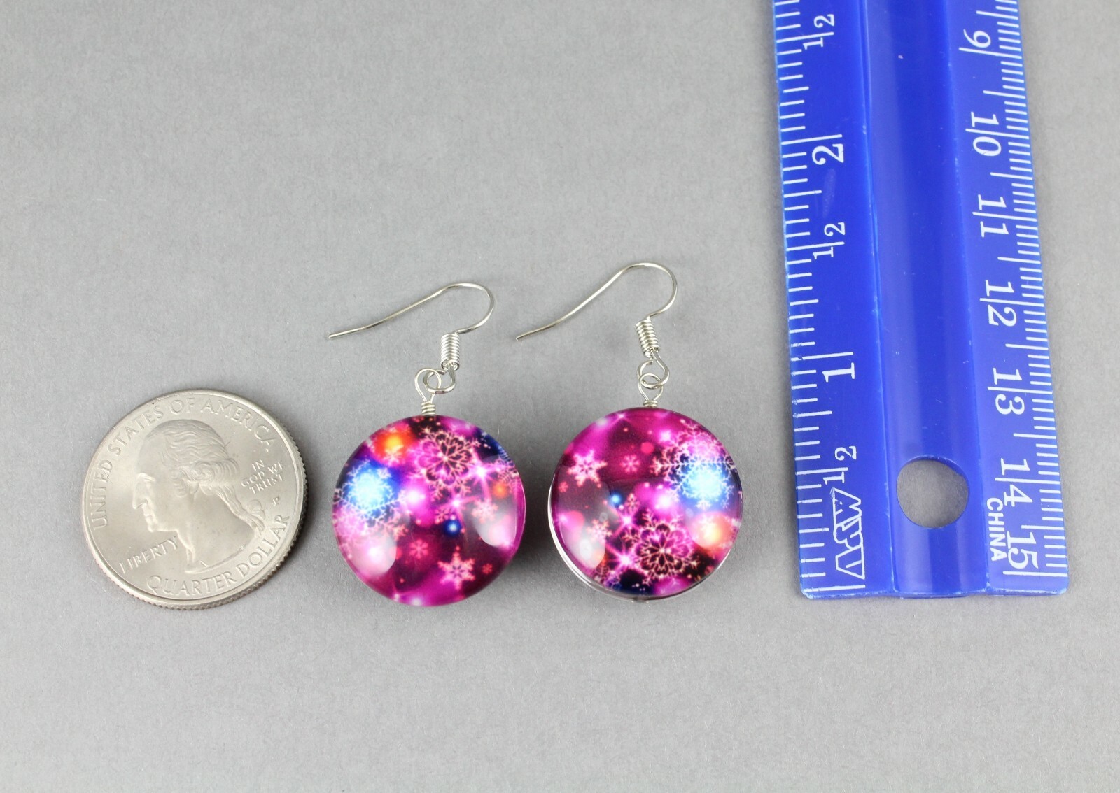 Pink snowflakes earrings earrings dangle jewelry 1 5/8″ long snowy night