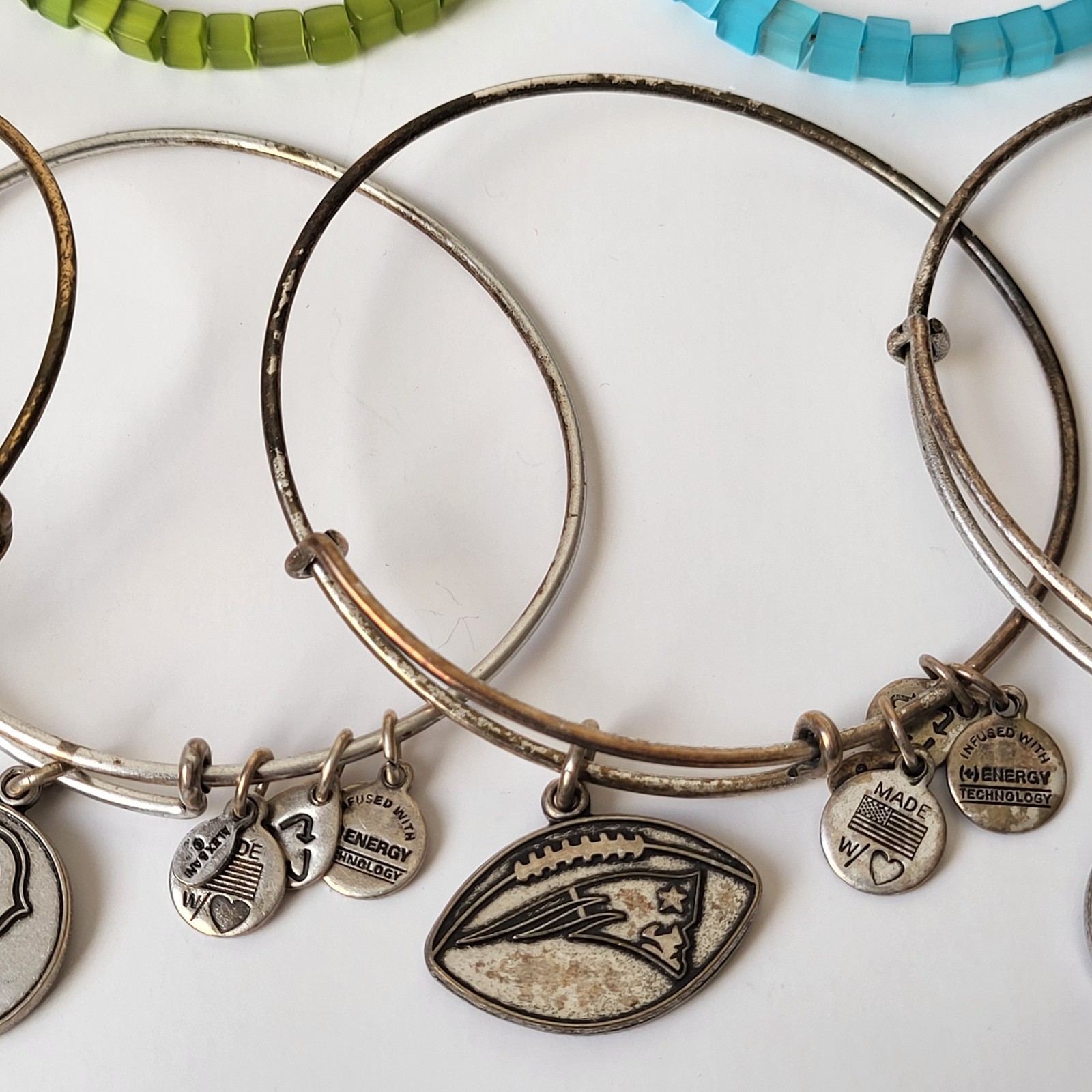 Alex & Ani Energy Lot Of 8 Charm Bracelets Mostly Sports Patriots Bruins Celtics