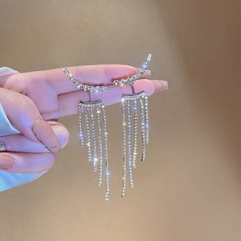 Tassel Earrings Dangle Bride Earrings Drop Wedding Jewelry Shiny Tassel Bling