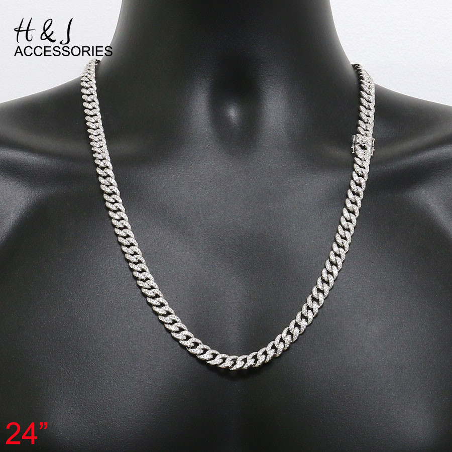 MEN 925 STERLING SILVER 18″-30″X8MM ICY CZ MIAMI CUBAN CURB CHAIN NECKLACE*SN11