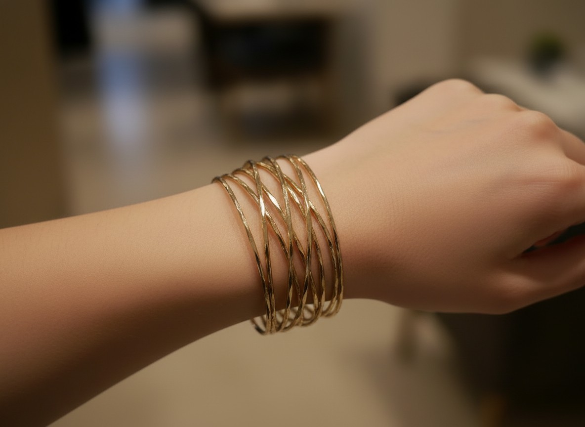Cuff Hammered Bracelet Wide Gold Tone Metal Open 7″