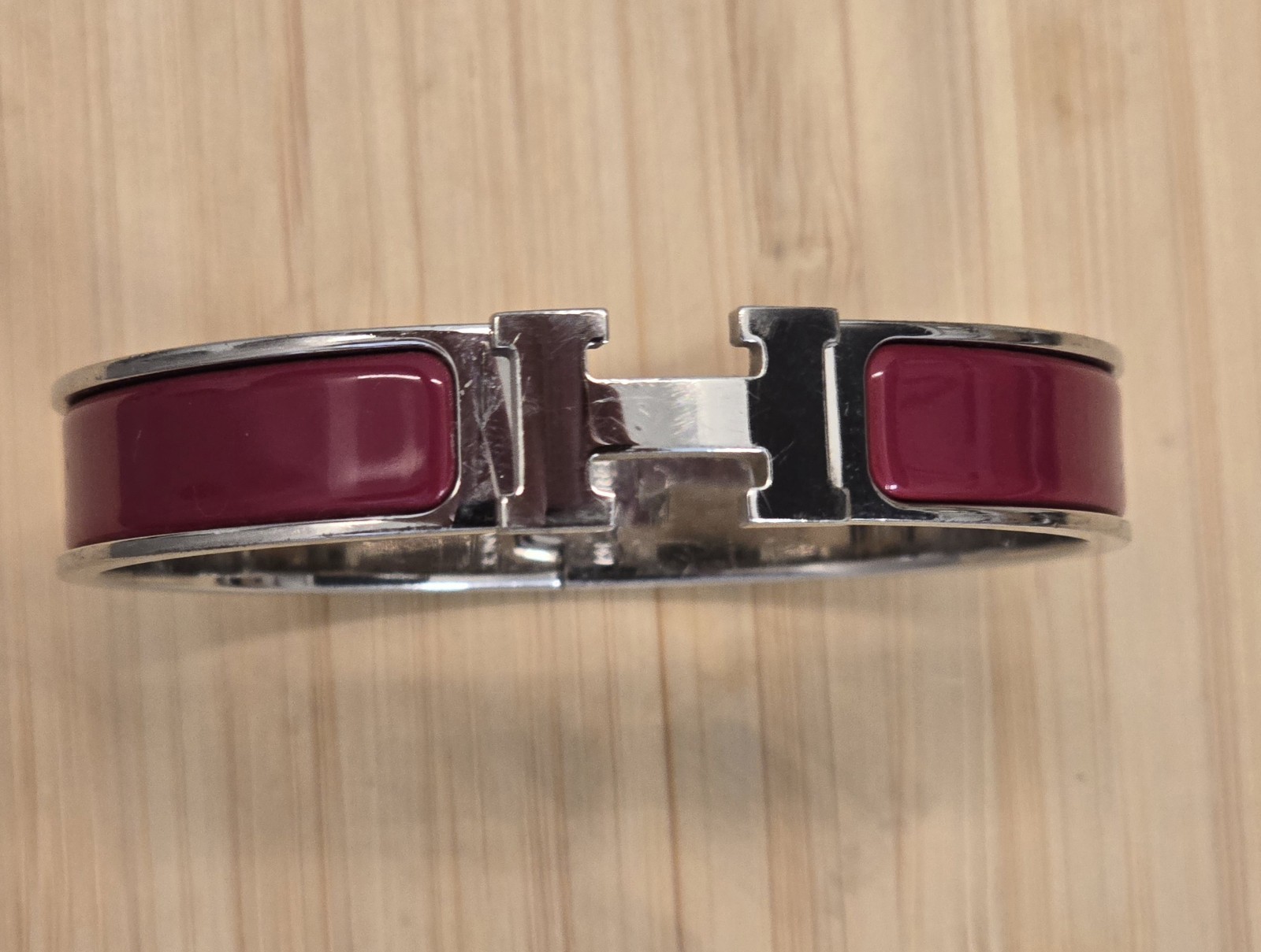 Hermes Clic H Silver Bangle Bracelet Red Enamel Made in France