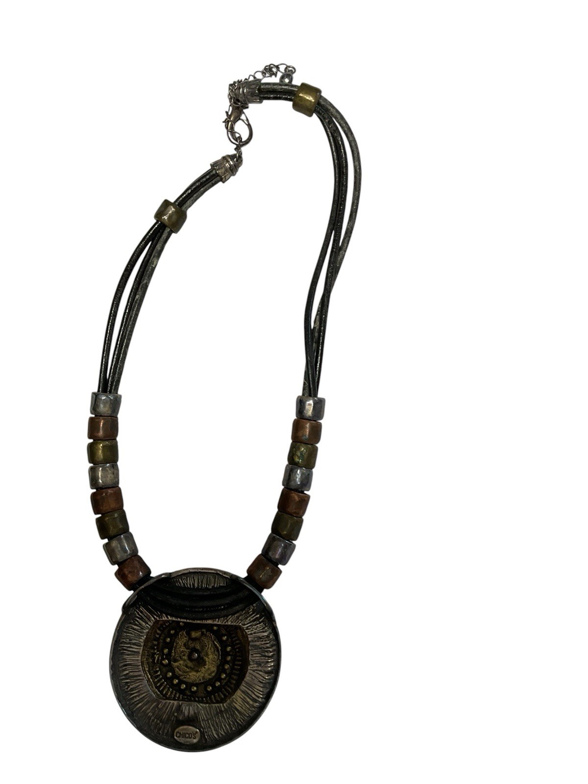 Chicos Bronze Tone Medallion Multi strand Statement Necklace