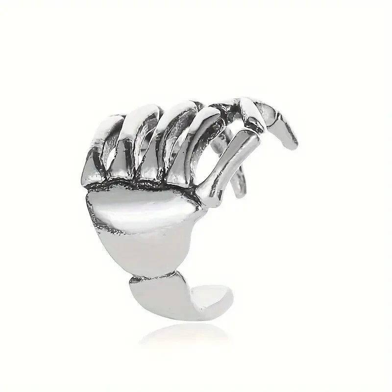 Retro Halloween Silver Skull Hand Ear Clip, Punk Cuff Earring Without Ear Holes