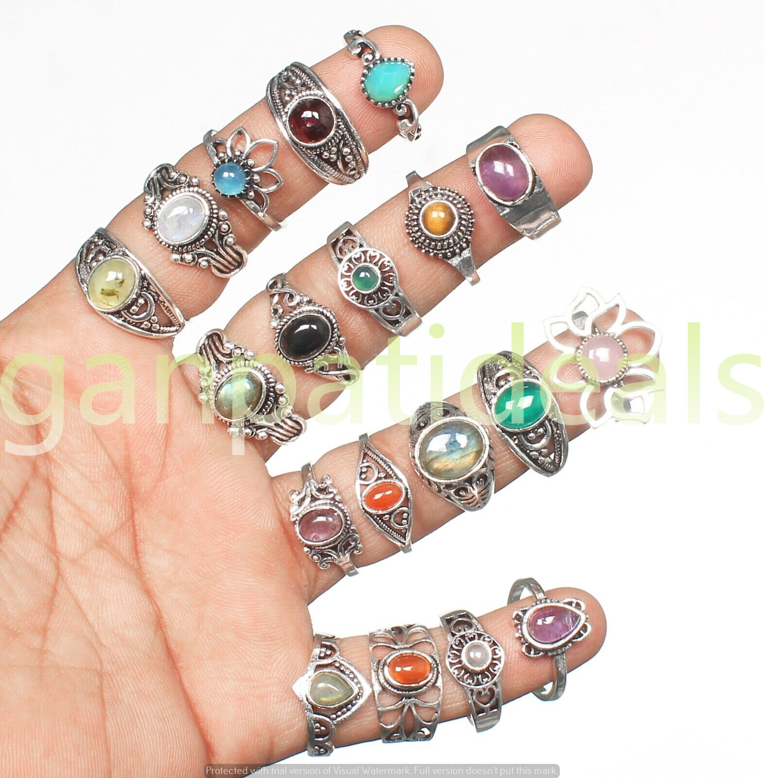 1000pcs Lot Moonstone & Mix Gemstone Rings 925 Silver Plated Jewelry For Woman